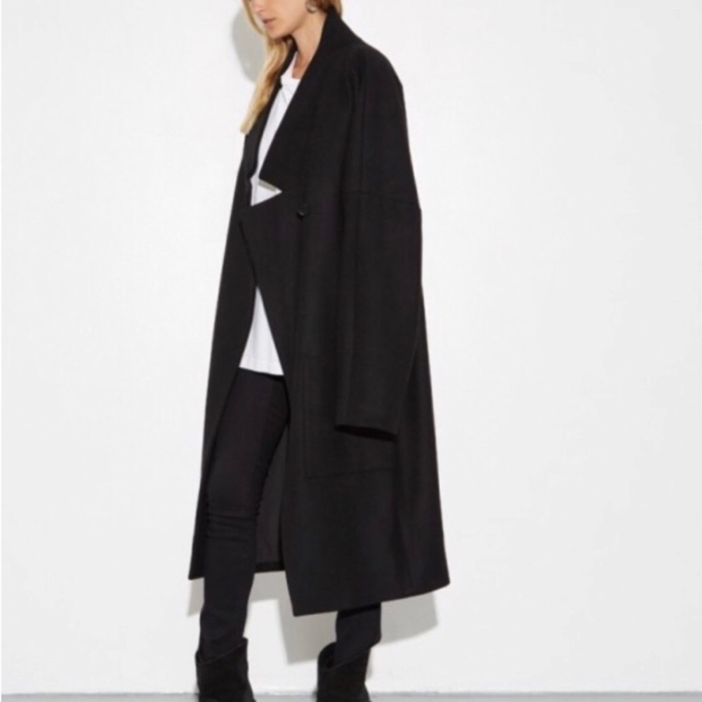 OAK NYC BLACK Dropped Lapel Wool Coat